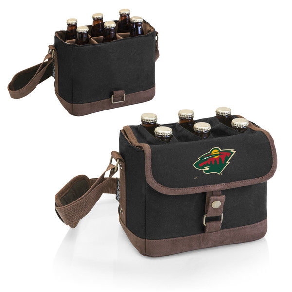 Minnesota Wild Beer Caddy Cooler Tote with Opener, (Black with Brown Accents)