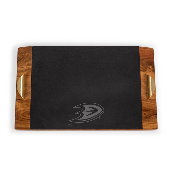 Anaheim Ducks Covina Acacia and Slate Serving Tray, (Acacia Wood & Slate Black with Gold Accents)