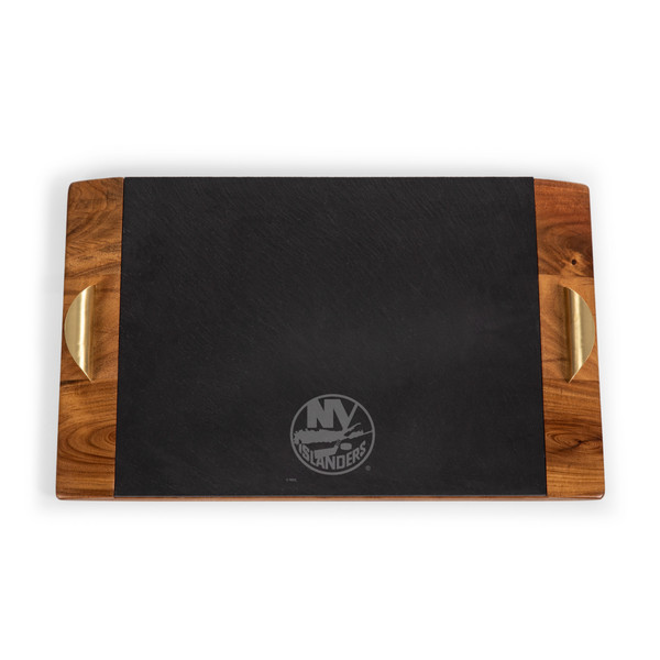 New York Islanders Covina Acacia and Slate Serving Tray, (Acacia Wood & Slate Black with Gold Accents)