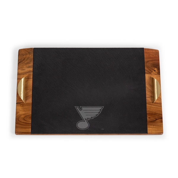 St Louis Blues Covina Acacia and Slate Serving Tray, (Acacia Wood & Slate Black with Gold Accents)