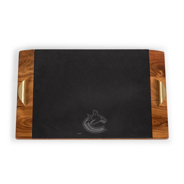 Vancouver Canucks Covina Acacia and Slate Serving Tray, (Acacia Wood & Slate Black with Gold Accents)
