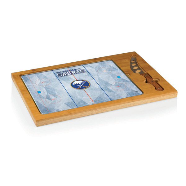 Buffalo Sabres Hockey Rink Icon Glass Top Cutting Board & Knife Set, (Parawood & Bamboo)