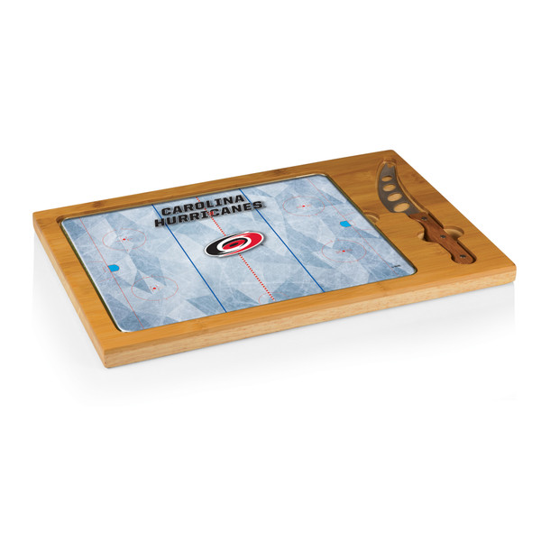 Carolina Hurricanes Hockey Rink Icon Glass Top Cutting Board & Knife Set, (Parawood & Bamboo)
