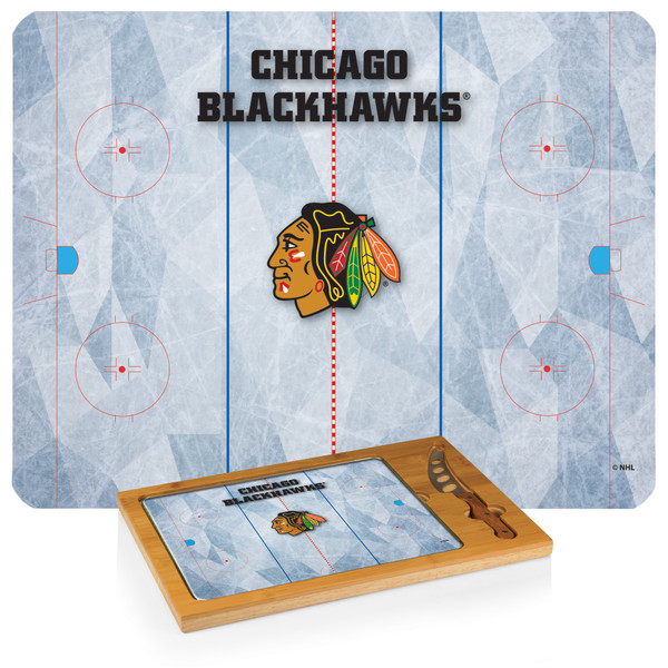 Chicago Blackhawks Hockey Rink Icon Glass Top Cutting Board & Knife Set, (Parawood & Bamboo)
