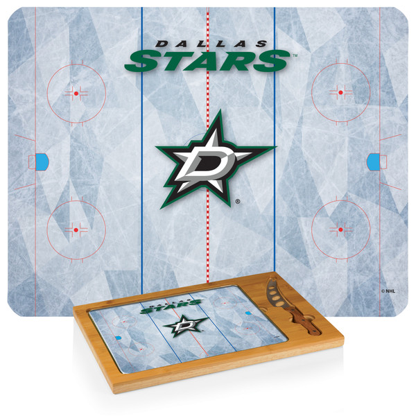 Dallas Stars Hockey Rink Icon Glass Top Cutting Board & Knife Set, (Parawood & Bamboo)