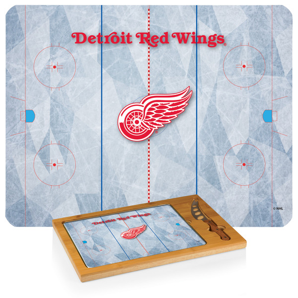 Detroit Red Wings Hockey Rink Icon Glass Top Cutting Board & Knife Set, (Parawood & Bamboo)