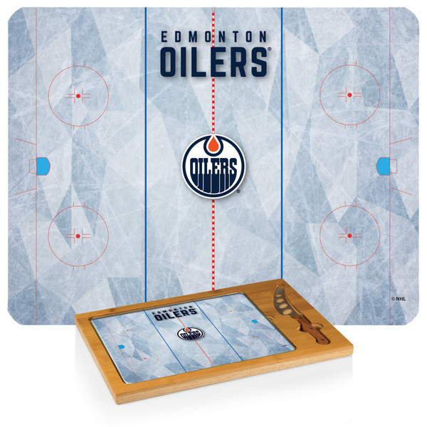 Edmonton Oilers Hockey Rink Icon Glass Top Cutting Board & Knife Set, (Parawood & Bamboo)