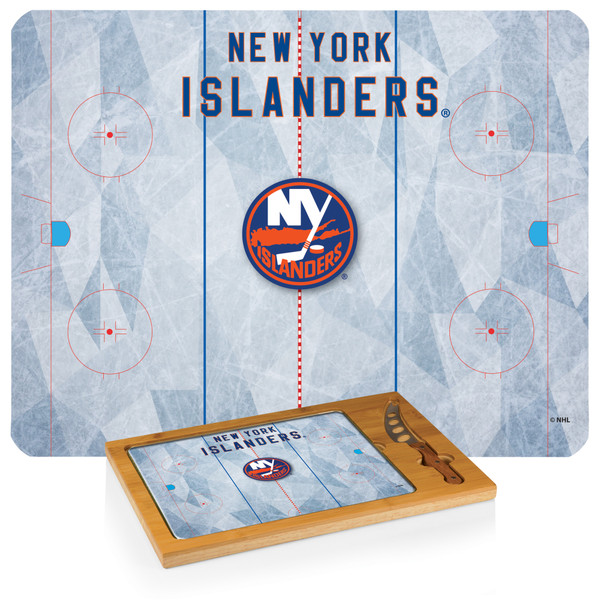 New York Islanders Hockey Rink Icon Glass Top Cutting Board & Knife Set, (Parawood & Bamboo)