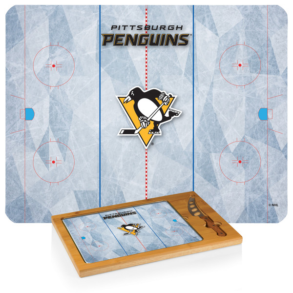 Pittsburgh Penguins Hockey Rink Icon Glass Top Cutting Board & Knife Set, (Parawood & Bamboo)