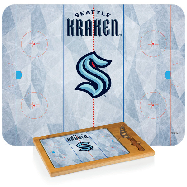 Seattle Kraken Hockey Rink Icon Glass Top Cutting Board & Knife Set, (Parawood & Bamboo)