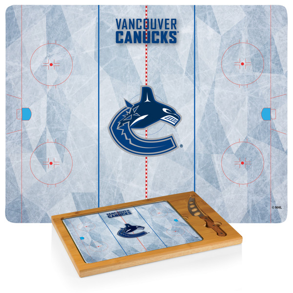 Vancouver Canucks Hockey Rink Icon Glass Top Cutting Board & Knife Set, (Parawood & Bamboo)