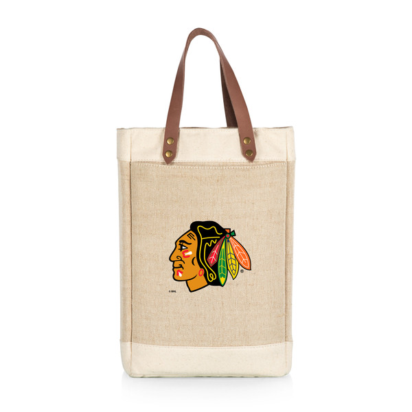 Chicago Blackhawks Pinot Jute 2 Bottle Insulated Wine Bag, (Beige)