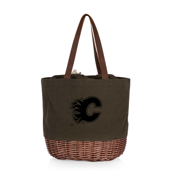 Calgary Flames Coronado Canvas and Willow Basket Tote, (Khaki Green with Beige Accents)