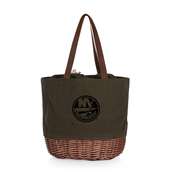 New York Islanders Coronado Canvas and Willow Basket Tote, (Khaki Green with Beige Accents)