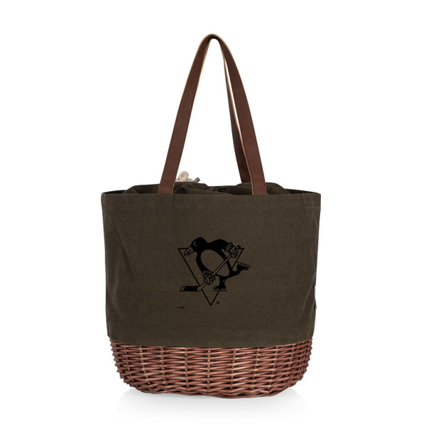 Pittsburgh Penguins Coronado Canvas and Willow Basket Tote, (Khaki Green with Beige Accents)