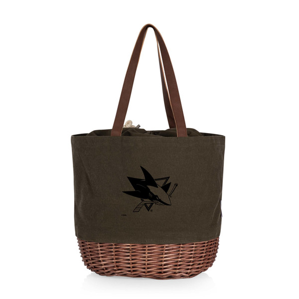 San Jose Sharks Coronado Canvas and Willow Basket Tote, (Khaki Green with Beige Accents)