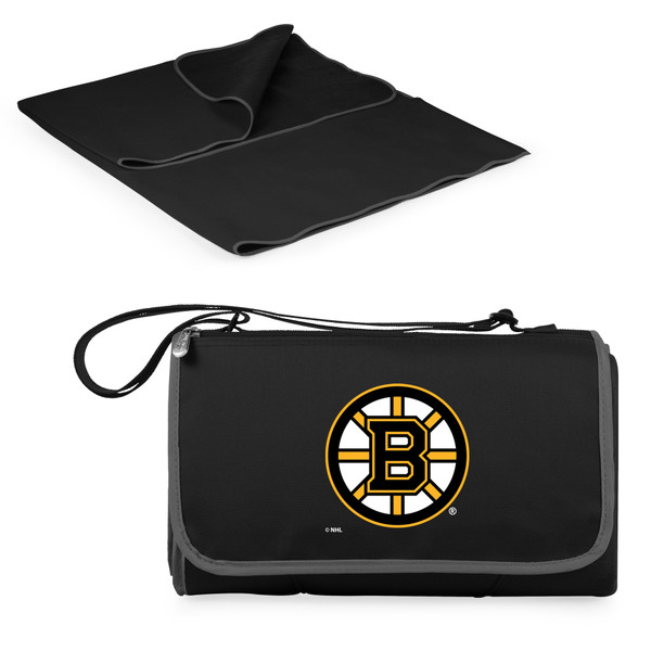 Boston Bruins Blanket Tote Outdoor Picnic Blanket, (Black with Black Exterior)