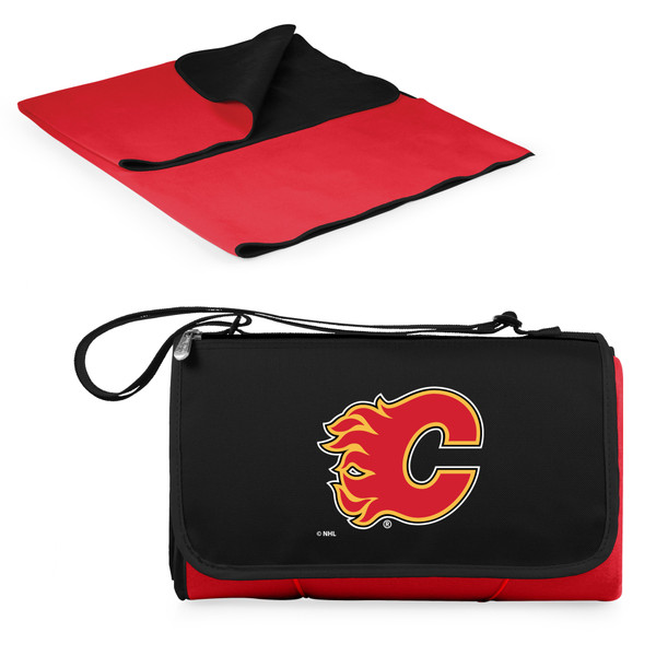 Calgary Flames Blanket Tote Outdoor Picnic Blanket, (Red with Black Flap)