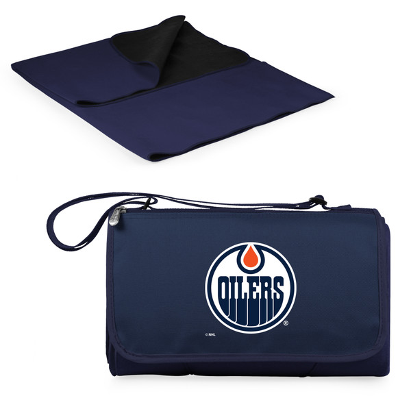 Edmonton Oilers Blanket Tote Outdoor Picnic Blanket, (Navy Blue with Black Flap)