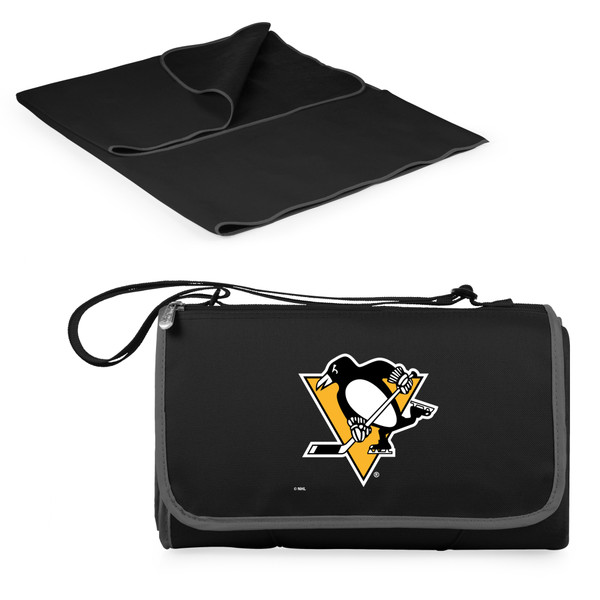 Pittsburgh Penguins Blanket Tote Outdoor Picnic Blanket, (Black with Black Exterior)