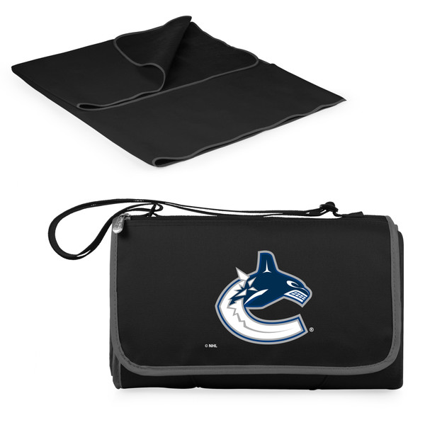 Vancouver Canucks Blanket Tote Outdoor Picnic Blanket, (Black with Black Exterior)