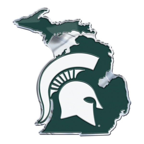 Michigan State Spartans Embossed State Emblem "Spartan Helmet" Logo / Shape of Michigan