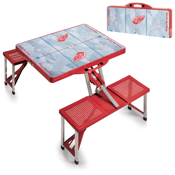 Detroit Red Wings Hockey Rink Picnic Table Portable Folding Table with Seats, (Red)