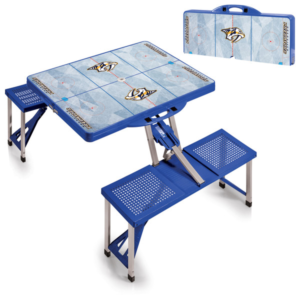 Nashville Predators Hockey Rink Picnic Table Portable Folding Table with Seats, (Royal Blue)