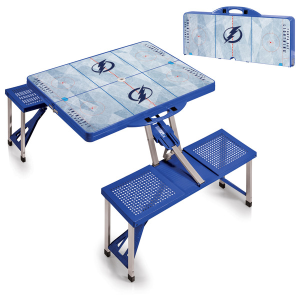 Tampa Bay Lightning Hockey Rink Picnic Table Portable Folding Table with Seats, (Royal Blue)