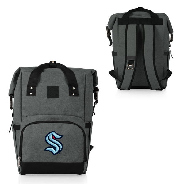 Seattle Kraken On The Go Roll-Top Backpack Cooler, (Heathered Gray)