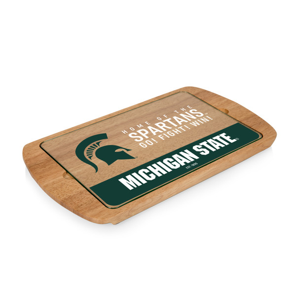 Michigan State Spartans Billboard Glass Top Serving Tray, (Parawood)