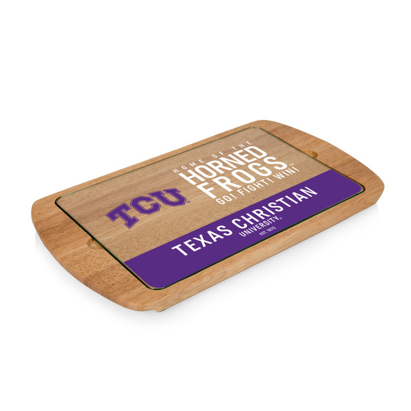 TCU Horned Frogs Billboard Glass Top Serving Tray, (Parawood)