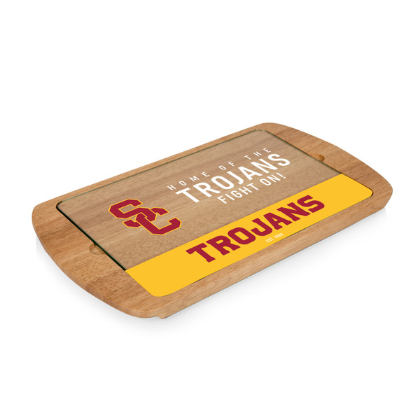 USC Trojans Billboard Glass Top Serving Tray, (Parawood)