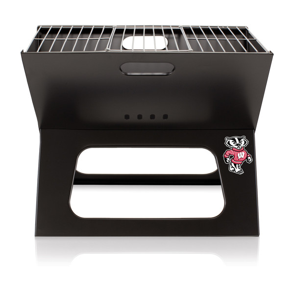 Wisconsin Badgers X-Grill Portable Charcoal BBQ Grill, (Black)