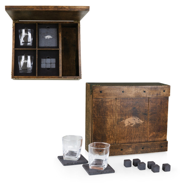 Arkansas Razorbacks Whiskey Box Gift Set, (Oak Wood)