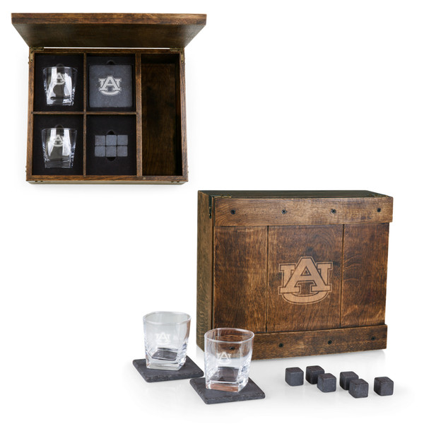 Auburn Tigers Whiskey Box Gift Set, (Oak Wood)