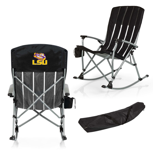 LSU Tigers Outdoor Rocking Camp Chair, (Black)
