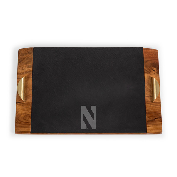 Northwestern Wildcats Covina Acacia and Slate Serving Tray, (Acacia Wood & Slate Black with Gold Accents)