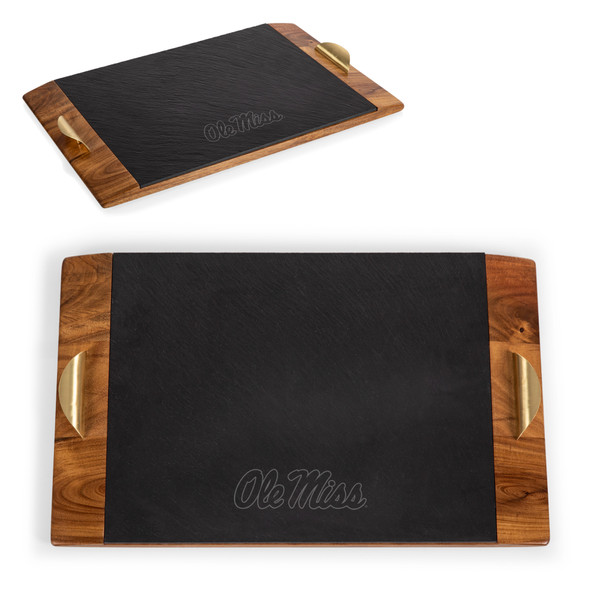 Ole Miss Rebels Covina Acacia and Slate Serving Tray, (Acacia Wood & Slate Black with Gold Accents)