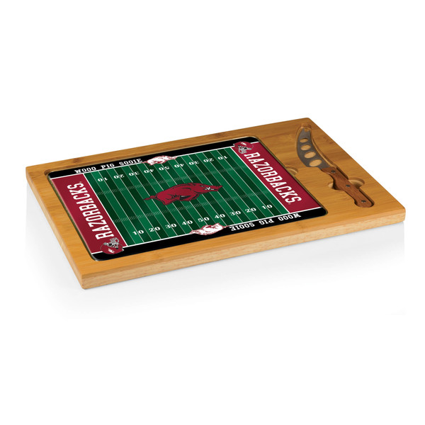 Arkansas Razorbacks Football Field Icon Glass Top Cutting Board & Knife Set, (Parawood & Bamboo)