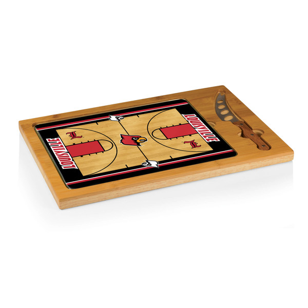 Louisville Cardinals Basketball Court Icon Glass Top Cutting Board & Knife Set, (Parawood & Bamboo)