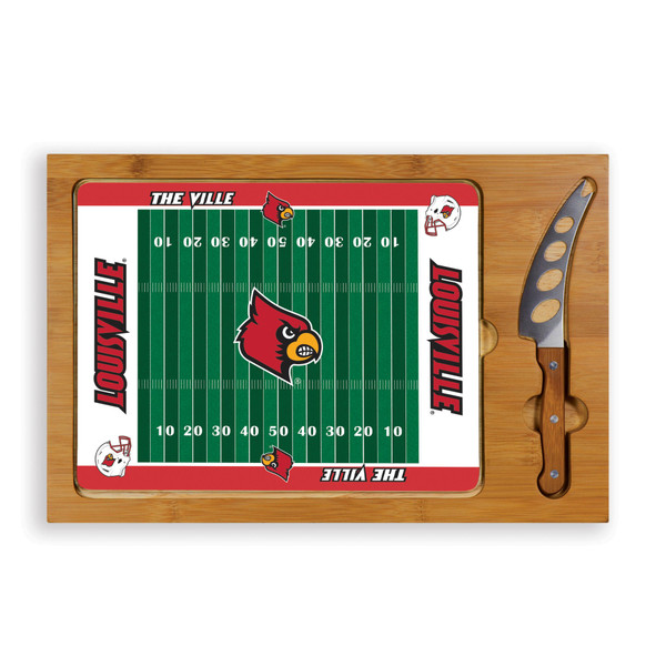 Louisville Cardinals Icon Glass Top Cutting Board & Knife Set, (Parawood & Bamboo)