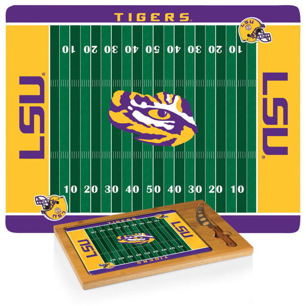 LSU Tigers Icon Glass Top Cutting Board & Knife Set, (Parawood & Bamboo)