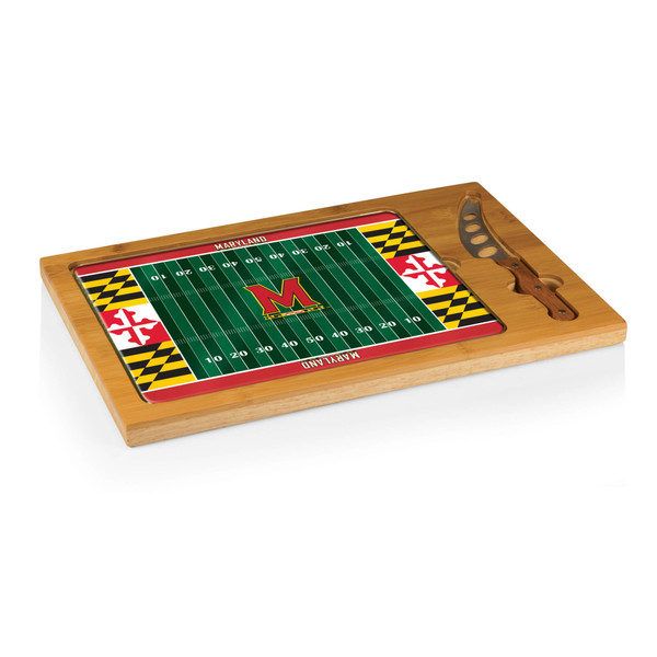 Maryland Terrapins Football Field Icon Glass Top Cutting Board & Knife Set, (Parawood & Bamboo)
