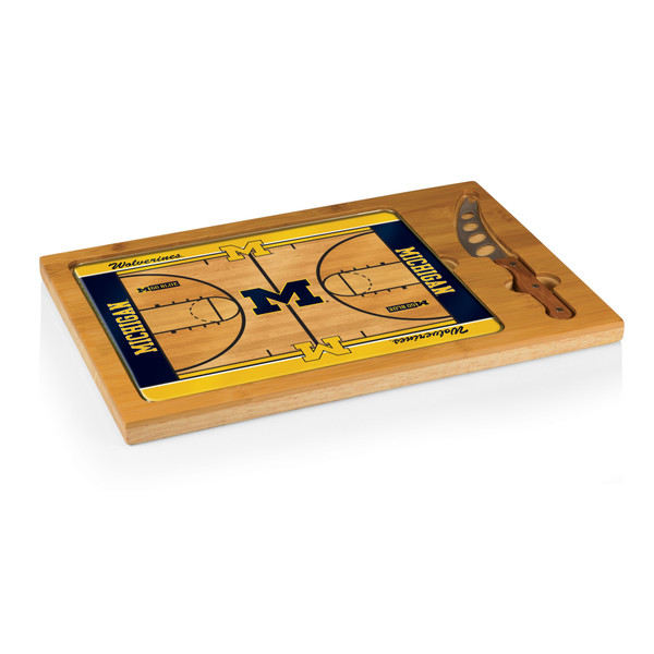 Michigan Wolverines Basketball Court Icon Glass Top Cutting Board & Knife Set, (Parawood & Bamboo)