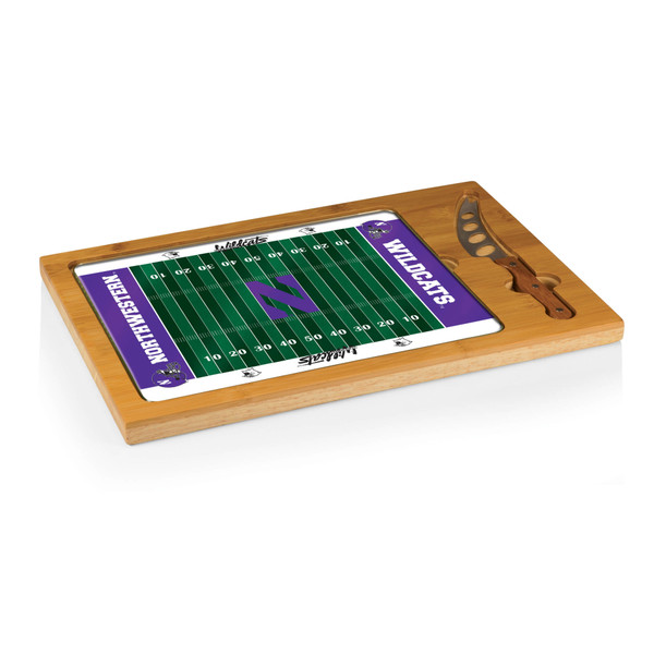 Northwestern Wildcats Football Field Icon Glass Top Cutting Board & Knife Set, (Parawood & Bamboo)