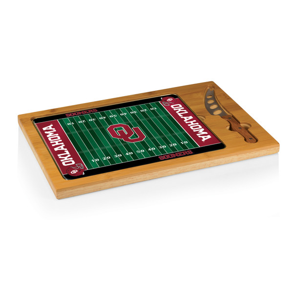 Oklahoma Sooners Football Field Icon Glass Top Cutting Board & Knife Set, (Parawood & Bamboo)