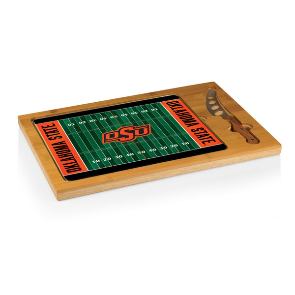Oklahoma State Cowboys Football Field Icon Glass Top Cutting Board & Knife Set, (Parawood & Bamboo)