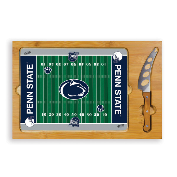 Penn State Nittany Lions Football Field Icon Glass Top Cutting Board & Knife Set, (Parawood & Bamboo)