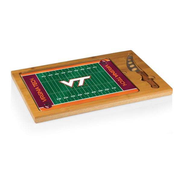 Virginia Tech Hokies Football Field Icon Glass Top Cutting Board & Knife Set, (Parawood & Bamboo)